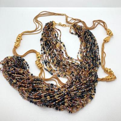 LOT 75: Beautiful Camrose Kross JBK (Jackie Kennedy) Gold Tone Green Eyed Panther Necklace and Joan Rivers Multi-Strand Beaded Necklace