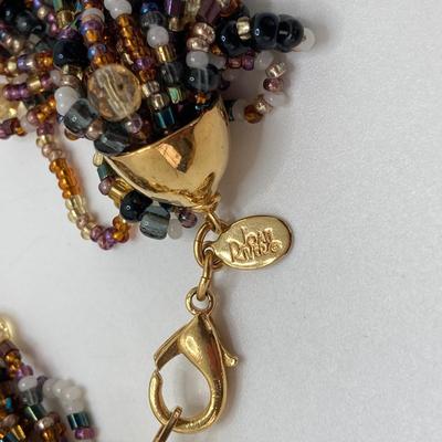 LOT 75: Beautiful Camrose Kross JBK (Jackie Kennedy) Gold Tone Green Eyed Panther Necklace and Joan Rivers Multi-Strand Beaded Necklace