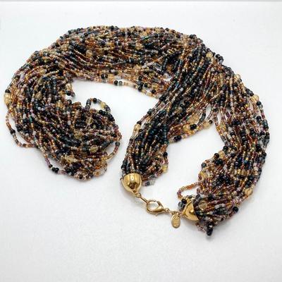 LOT 75: Beautiful Camrose Kross JBK (Jackie Kennedy) Gold Tone Green Eyed Panther Necklace and Joan Rivers Multi-Strand Beaded Necklace