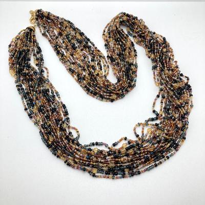 LOT 75: Beautiful Camrose Kross JBK (Jackie Kennedy) Gold Tone Green Eyed Panther Necklace and Joan Rivers Multi-Strand Beaded Necklace