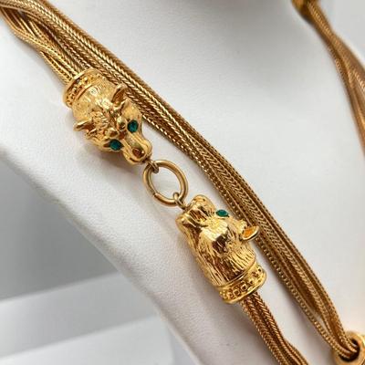 LOT 75: Beautiful Camrose Kross JBK (Jackie Kennedy) Gold Tone Green Eyed Panther Necklace and Joan Rivers Multi-Strand Beaded Necklace
