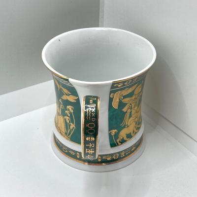 LOT 80: Egyptian Collection - Carved Bone Necklace, Fathi Mahmoud Mug and Stamps