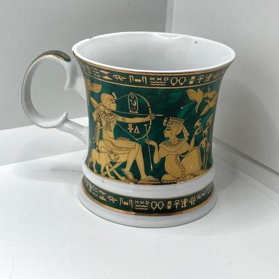 LOT 80: Egyptian Collection - Carved Bone Necklace, Fathi Mahmoud Mug and Stamps