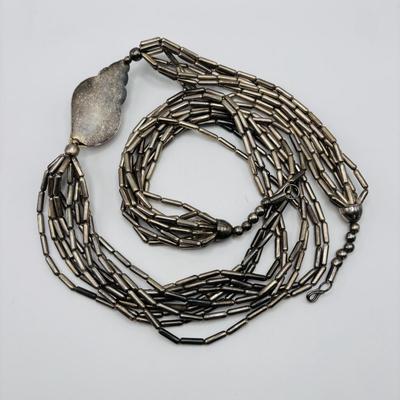 LOT 84: Ali Khan New York Multi Strand Black & Grey Beaded Necklace, Beaded Rope Necklace w/Tassels, Silver Tone Statement Necklace...