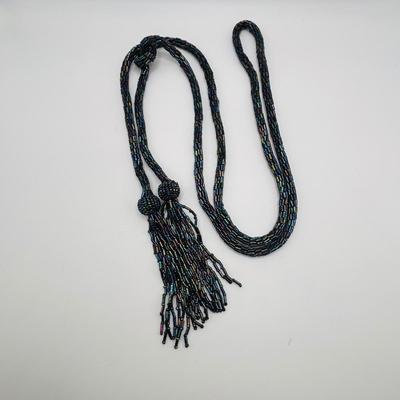 LOT 84: Ali Khan New York Multi Strand Black & Grey Beaded Necklace, Beaded Rope Necklace w/Tassels, Silver Tone Statement Necklace...