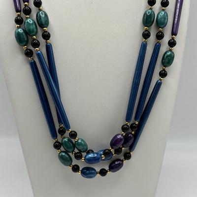 LOT 84: Ali Khan New York Multi Strand Black & Grey Beaded Necklace, Beaded Rope Necklace w/Tassels, Silver Tone Statement Necklace...