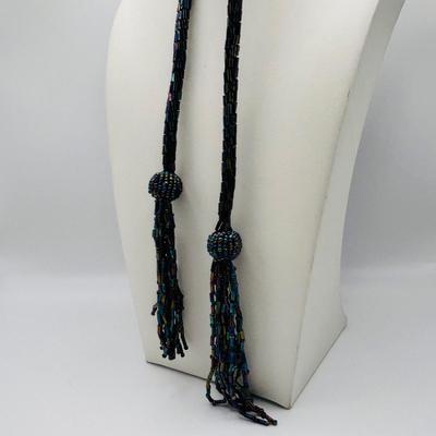 LOT 84: Ali Khan New York Multi Strand Black & Grey Beaded Necklace, Beaded Rope Necklace w/Tassels, Silver Tone Statement Necklace...