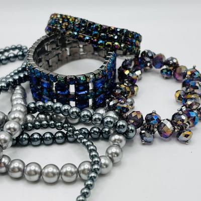 LOT 84: Ali Khan New York Multi Strand Black & Grey Beaded Necklace, Beaded Rope Necklace w/Tassels, Silver Tone Statement Necklace...