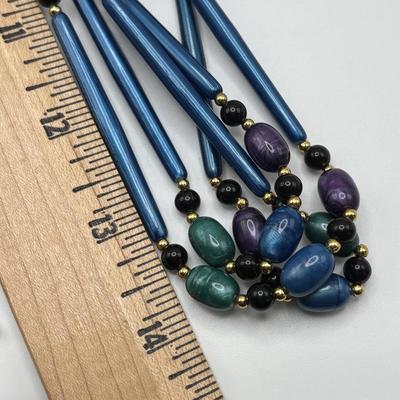 LOT 84: Ali Khan New York Multi Strand Black & Grey Beaded Necklace, Beaded Rope Necklace w/Tassels, Silver Tone Statement Necklace...