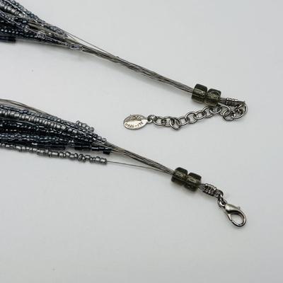 LOT 84: Ali Khan New York Multi Strand Black & Grey Beaded Necklace, Beaded Rope Necklace w/Tassels, Silver Tone Statement Necklace...