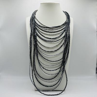 LOT 84: Ali Khan New York Multi Strand Black & Grey Beaded Necklace, Beaded Rope Necklace w/Tassels, Silver Tone Statement Necklace...