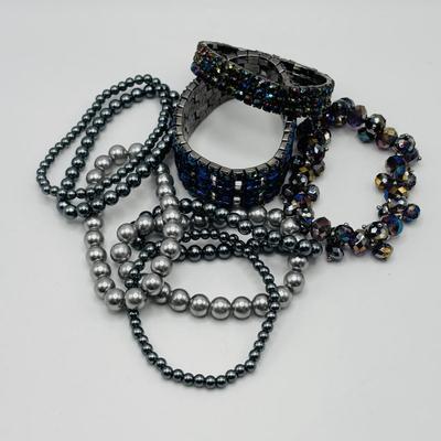 LOT 84: Ali Khan New York Multi Strand Black & Grey Beaded Necklace, Beaded Rope Necklace w/Tassels, Silver Tone Statement Necklace...