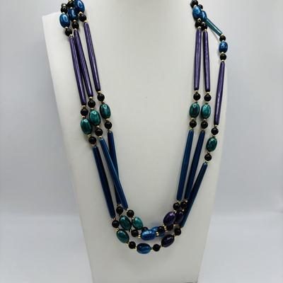 LOT 84: Ali Khan New York Multi Strand Black & Grey Beaded Necklace, Beaded Rope Necklace w/Tassels, Silver Tone Statement Necklace...