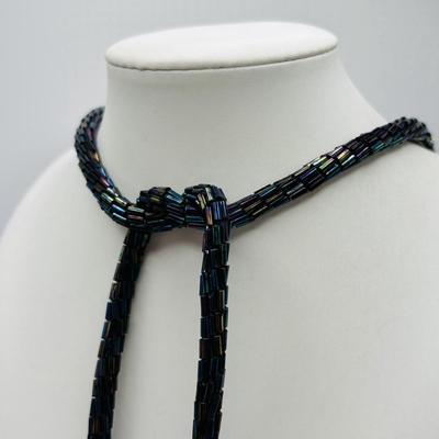 LOT 84: Ali Khan New York Multi Strand Black & Grey Beaded Necklace, Beaded Rope Necklace w/Tassels, Silver Tone Statement Necklace...