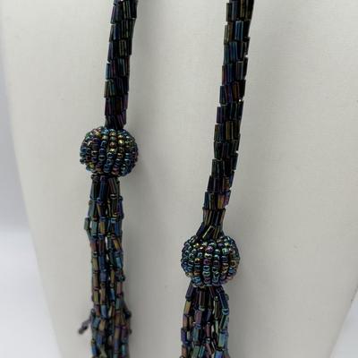 LOT 84: Ali Khan New York Multi Strand Black & Grey Beaded Necklace, Beaded Rope Necklace w/Tassels, Silver Tone Statement Necklace...