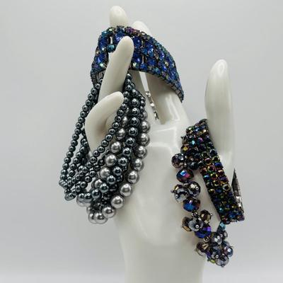 LOT 84: Ali Khan New York Multi Strand Black & Grey Beaded Necklace, Beaded Rope Necklace w/Tassels, Silver Tone Statement Necklace...