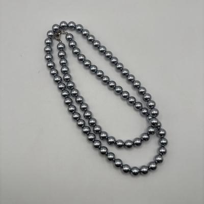 LOT 85: Opera Length Faux Pearl Necklace (40"), Faux Gray Pearl Necklaces & a Multi Strand Gold Tone/Pearl Necklace