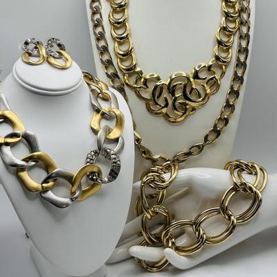 LOT 87: Gold Tone Fashion Jewelry Collection Featuring a Chico's Necklace &n Earring Set