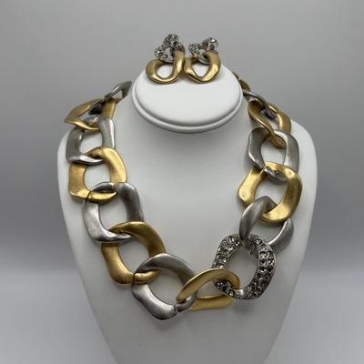 LOT 87: Gold Tone Fashion Jewelry Collection Featuring a Chico's Necklace &n Earring Set