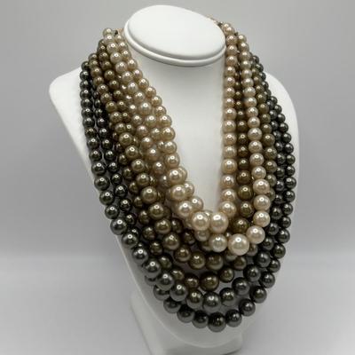 LOT 90: Colorful Agate Stone Necklace w/925 Sterling Silver Clasp, Richelieu double Strand Beaded Necklace, Graduated Multi Strand Faux...