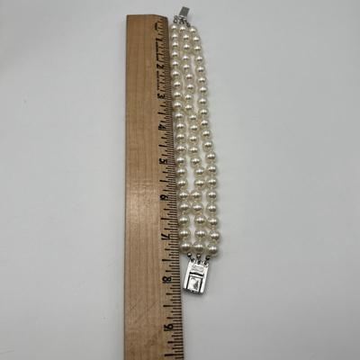 LOT 92: Technibond Faux Pearl Necklace w/925 Sterling Silver Clasp & Graziano Multi Strand Faux Pearl Necklace w/Matching Bracelet