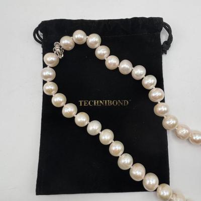 LOT 92: Technibond Faux Pearl Necklace w/925 Sterling Silver Clasp & Graziano Multi Strand Faux Pearl Necklace w/Matching Bracelet