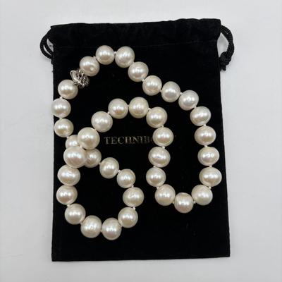 LOT 92: Technibond Faux Pearl Necklace w/925 Sterling Silver Clasp & Graziano Multi Strand Faux Pearl Necklace w/Matching Bracelet