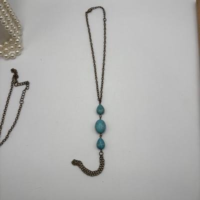 LOT 92: Technibond Faux Pearl Necklace w/925 Sterling Silver Clasp & Graziano Multi Strand Faux Pearl Necklace w/Matching Bracelet