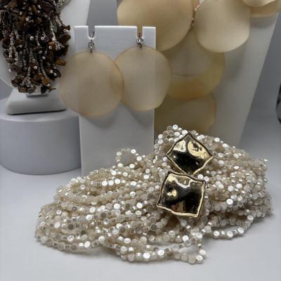 LOT 93: Fashion Necklace Collection: Multi Strand Beaded, Shell/Mother of Pearl and More