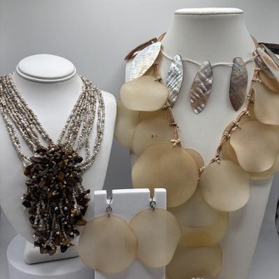 LOT 93: Fashion Necklace Collection: Multi Strand Beaded, Shell/Mother of Pearl and More