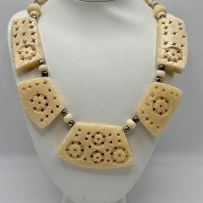 LOT 95: Made in Egypt Necklace Collection: Beaded Collar, Drop Choker & Bib Styles along with Carved Bone & Bead