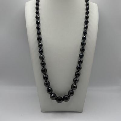 LOT 97: Vintage Multi Strand Black Faceted w/Pink Faceted Accent Beads Necklace along with 3 Black Faceted Bead Necklaces & More