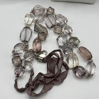 LOT 97: Vintage Multi Strand Black Faceted w/Pink Faceted Accent Beads Necklace along with 3 Black Faceted Bead Necklaces & More