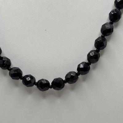 LOT 97: Vintage Multi Strand Black Faceted w/Pink Faceted Accent Beads Necklace along with 3 Black Faceted Bead Necklaces & More