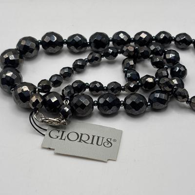 LOT 97: Vintage Multi Strand Black Faceted w/Pink Faceted Accent Beads Necklace along with 3 Black Faceted Bead Necklaces & More