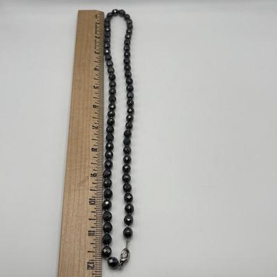 LOT 97: Vintage Multi Strand Black Faceted w/Pink Faceted Accent Beads Necklace along with 3 Black Faceted Bead Necklaces & More