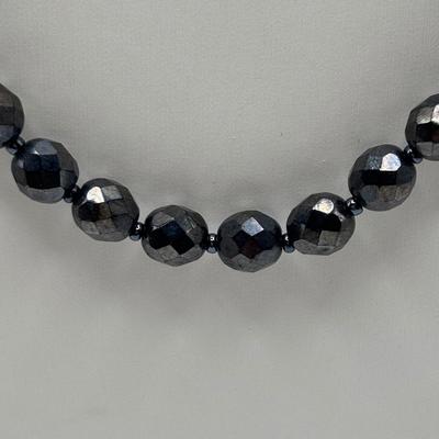 LOT 97: Vintage Multi Strand Black Faceted w/Pink Faceted Accent Beads Necklace along with 3 Black Faceted Bead Necklaces & More