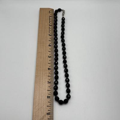LOT 97: Vintage Multi Strand Black Faceted w/Pink Faceted Accent Beads Necklace along with 3 Black Faceted Bead Necklaces & More