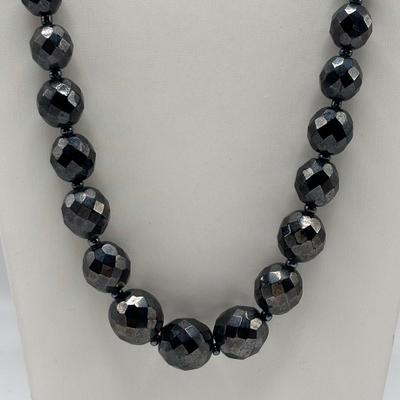 LOT 97: Vintage Multi Strand Black Faceted w/Pink Faceted Accent Beads Necklace along with 3 Black Faceted Bead Necklaces & More