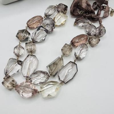 LOT 97: Vintage Multi Strand Black Faceted w/Pink Faceted Accent Beads Necklace along with 3 Black Faceted Bead Necklaces & More