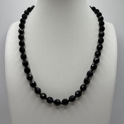 LOT 97: Vintage Multi Strand Black Faceted w/Pink Faceted Accent Beads Necklace along with 3 Black Faceted Bead Necklaces & More