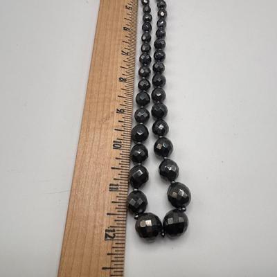 LOT 97: Vintage Multi Strand Black Faceted w/Pink Faceted Accent Beads Necklace along with 3 Black Faceted Bead Necklaces & More