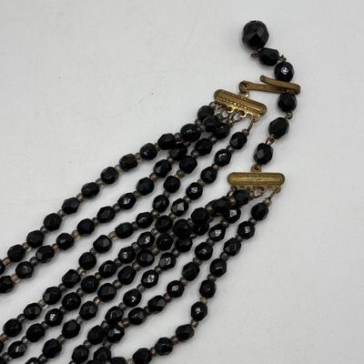 LOT 97: Vintage Multi Strand Black Faceted w/Pink Faceted Accent Beads Necklace along with 3 Black Faceted Bead Necklaces & More