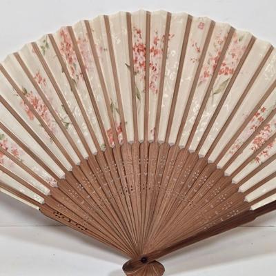 LOT 138: Vintage Cloth and Wood Hand-Painted Fan, Antique Mouring Hand Fan, Vintage Bamboo Hand Fan, and Lladro Kiyoko Porcelain Figurine