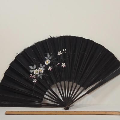 LOT 138: Vintage Cloth and Wood Hand-Painted Fan, Antique Mouring Hand Fan, Vintage Bamboo Hand Fan, and Lladro Kiyoko Porcelain Figurine