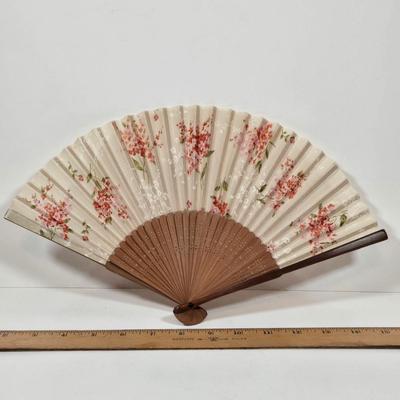 LOT 138: Vintage Cloth and Wood Hand-Painted Fan, Antique Mouring Hand Fan, Vintage Bamboo Hand Fan, and Lladro Kiyoko Porcelain Figurine