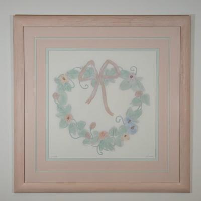 LOT 139: Signed and Framed Textured Wreath Painting