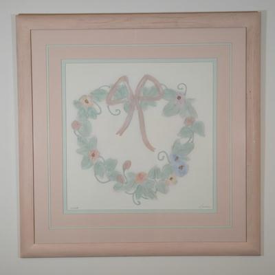LOT 139: Signed and Framed Textured Wreath Painting