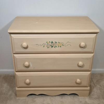 LOT 140: Small Beige Color Chest of Drawers with Stencil Design