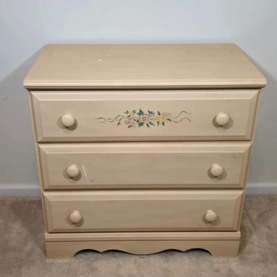 LOT 140: Small Beige Color Chest of Drawers with Stencil Design